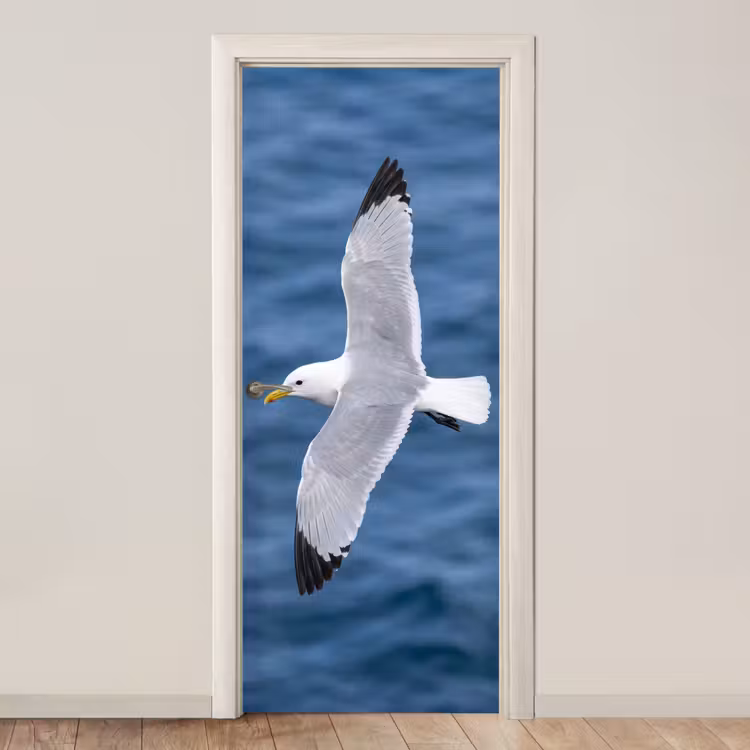 Zeemeeuw - Oceaan - Blauw deurposter klein -3d_beige