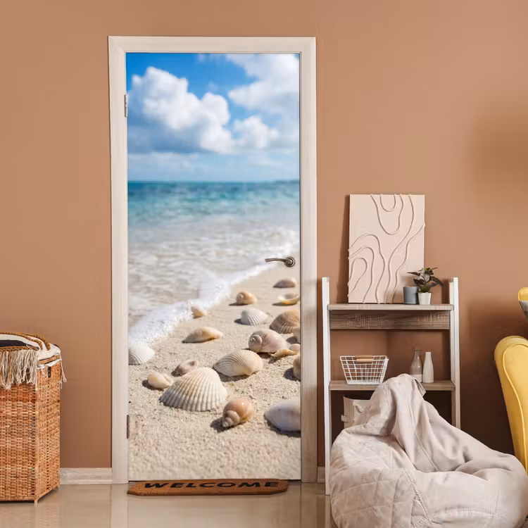 Schelpen - Strand - Natuur - Beige deurposter klein -sfeer1