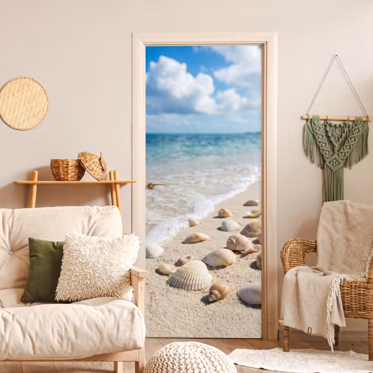 Schelpen - Strand - Natuur - Beige deurposter klein -sfeer2