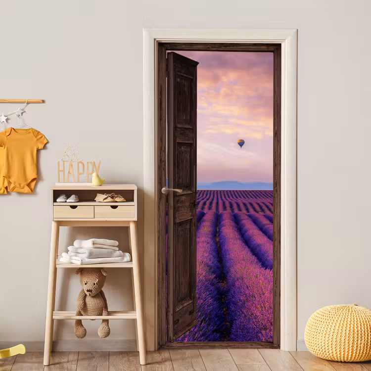 Doorkijk - Lavendel - Bloemen - Paars deurposter klein -sfeer4