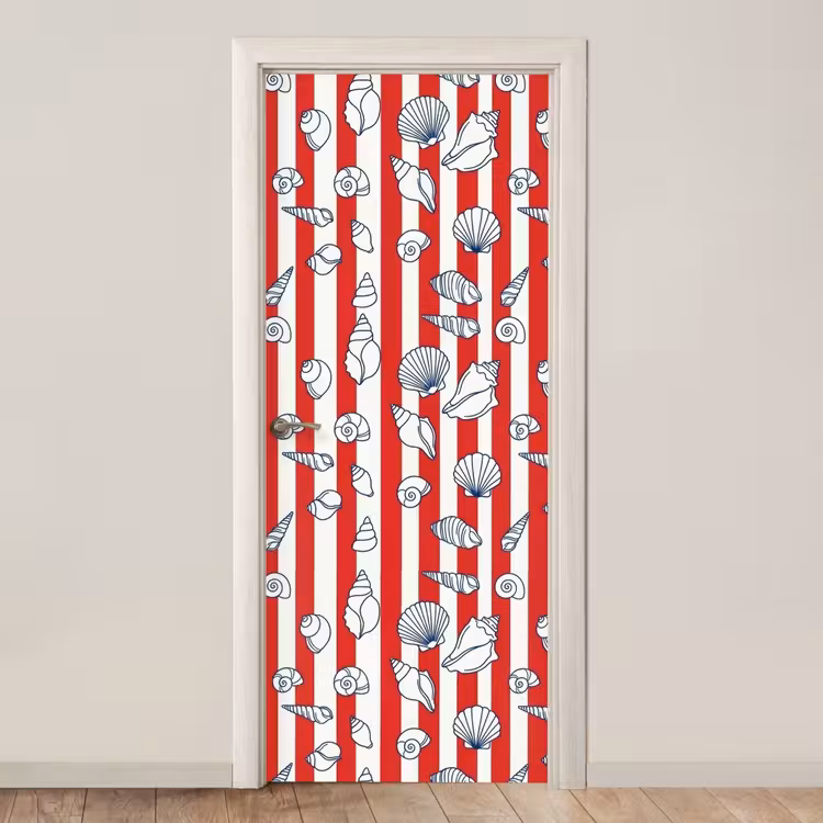 Schelp - Zeedieren - Zomer - Illustratie - Rood - Blauw deurposter klein -3d_beige