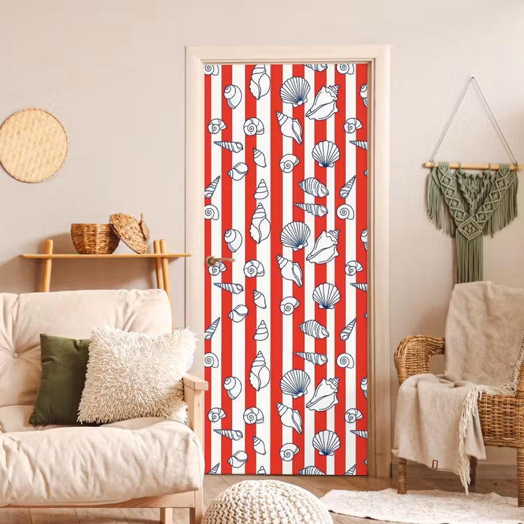 Schelp - Zeedieren - Zomer - Illustratie - Rood - Blauw deurposter klein -sfeer2