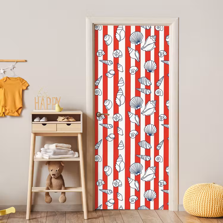 Schelp - Zeedieren - Zomer - Illustratie - Rood - Blauw deurposter klein -sfeer4