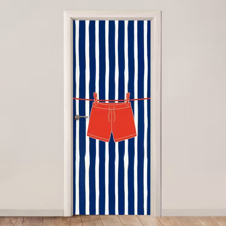 Shorts - Waslijn - Zomer - Illustratie - Rood deurposter klein -3d_beige