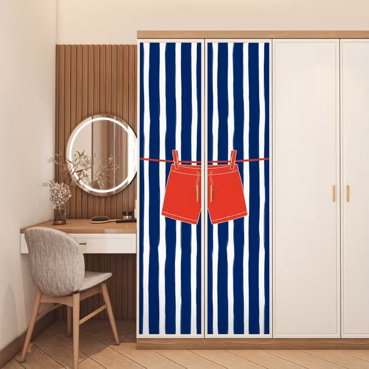 Shorts - Waslijn - Zomer - Illustratie - Rood deurposter klein -sfeer3