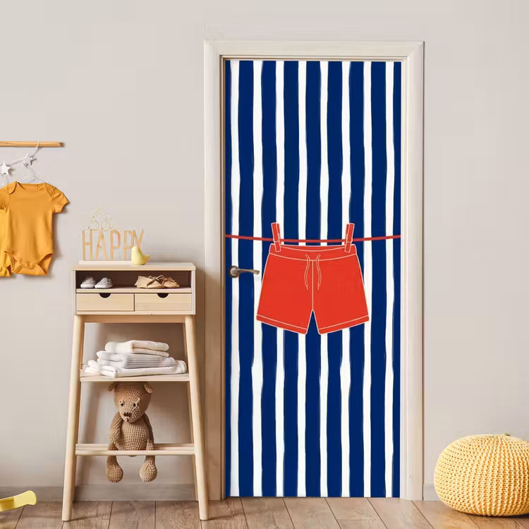 Shorts - Waslijn - Zomer - Illustratie - Rood deurposter klein -sfeer4