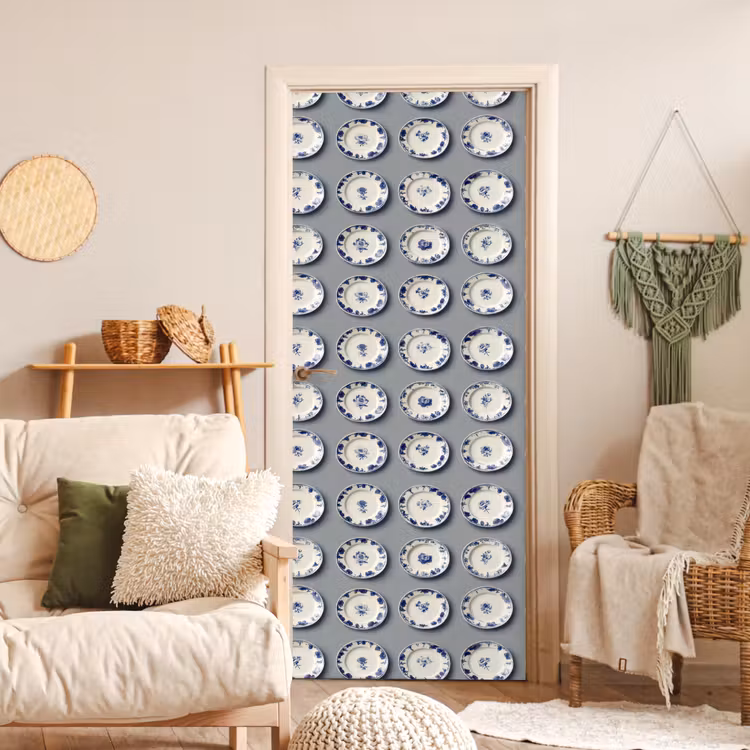 Borden - Bloemen - Blauw - Wit deurposter klein 289 -sfeer2