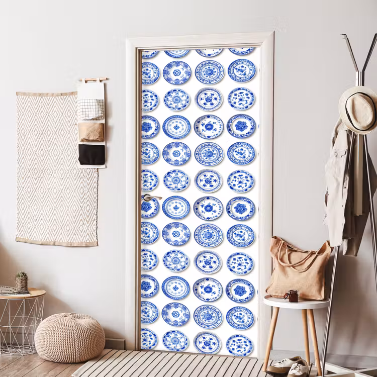 Borden - Bloemen - Patroon - Blauw deurposter klein 289 -sfeer6