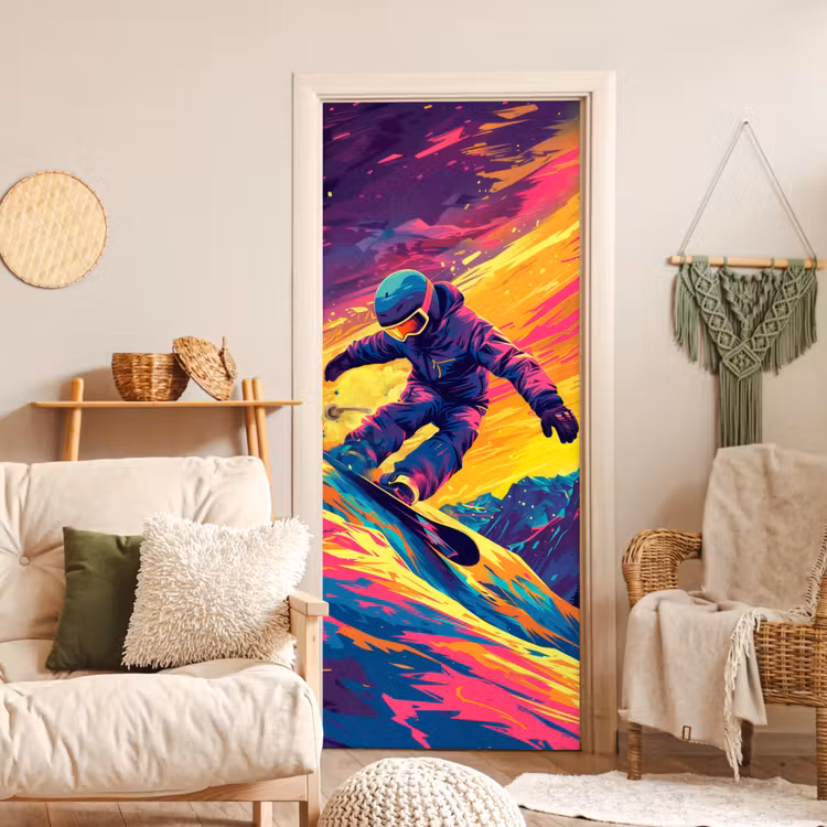 Snowboarden - Sneeuw - Kleurrijk deurposter klein -sfeer2