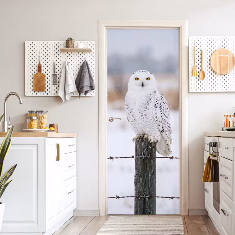 Sneeuwuil - Hek - Sneeuw - Wit deurposter klein -sfeer5