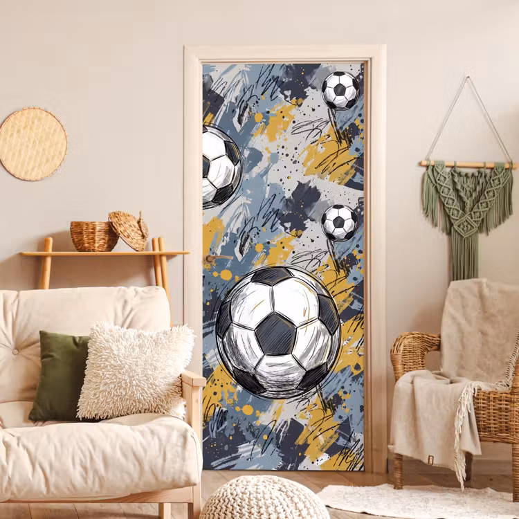 Voetbal - Abstract - Sport - Kleurrijk deurposter klein -sfeer2