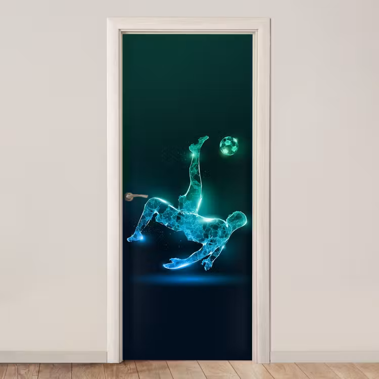 Voetbal - Voetballer - Jongen - Zwart deurposter klein -3d_beige