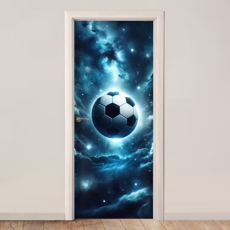 Voetbal - Galaxy - Ruimte - Sport - Blauw deurposter klein -3d_beige