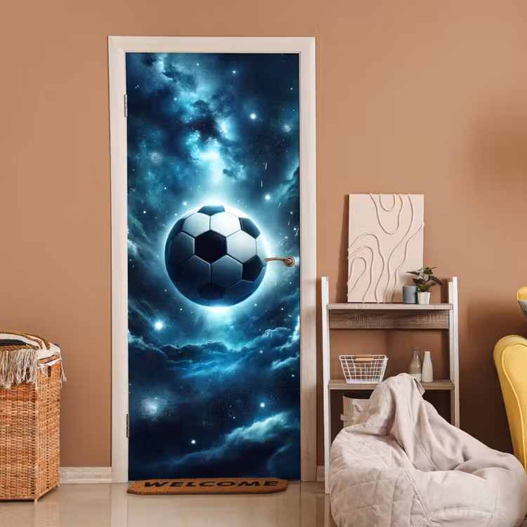Voetbal - Galaxy - Ruimte - Sport - Blauw deurposter klein -sfeer1