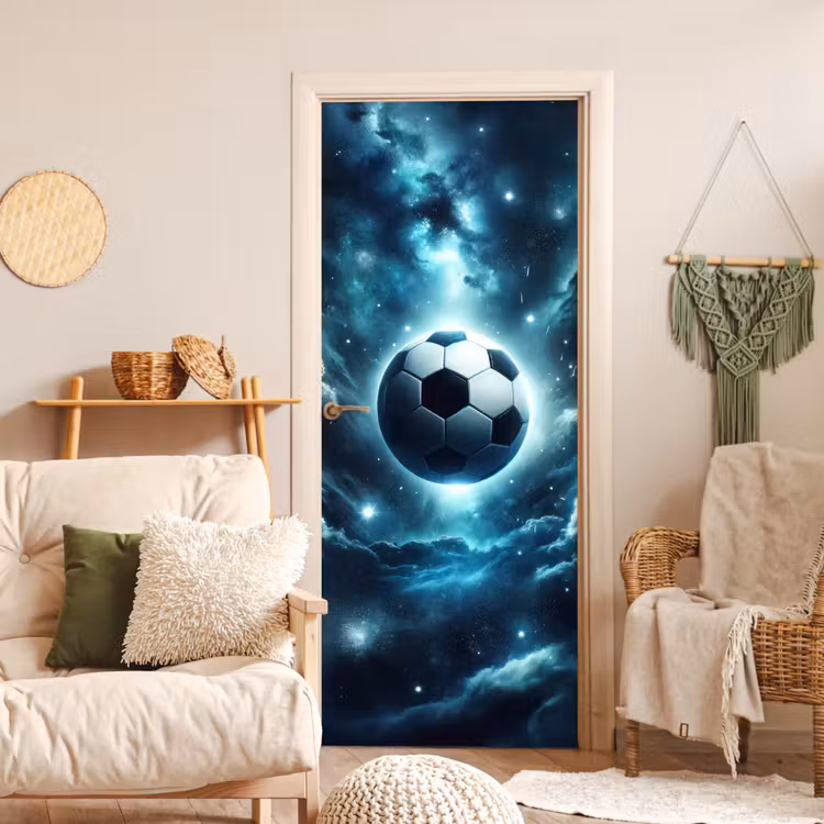Voetbal - Galaxy - Ruimte - Sport - Blauw deurposter klein -sfeer2
