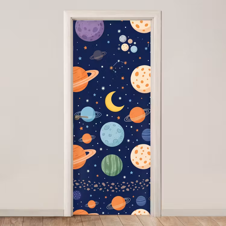 Ruimte - Planeten - Kleurrijk deurposter klein -3d_beige