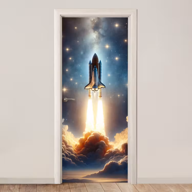 Ruimtevaart - Raket - Space - Sterren deurposter klein -3d_beige