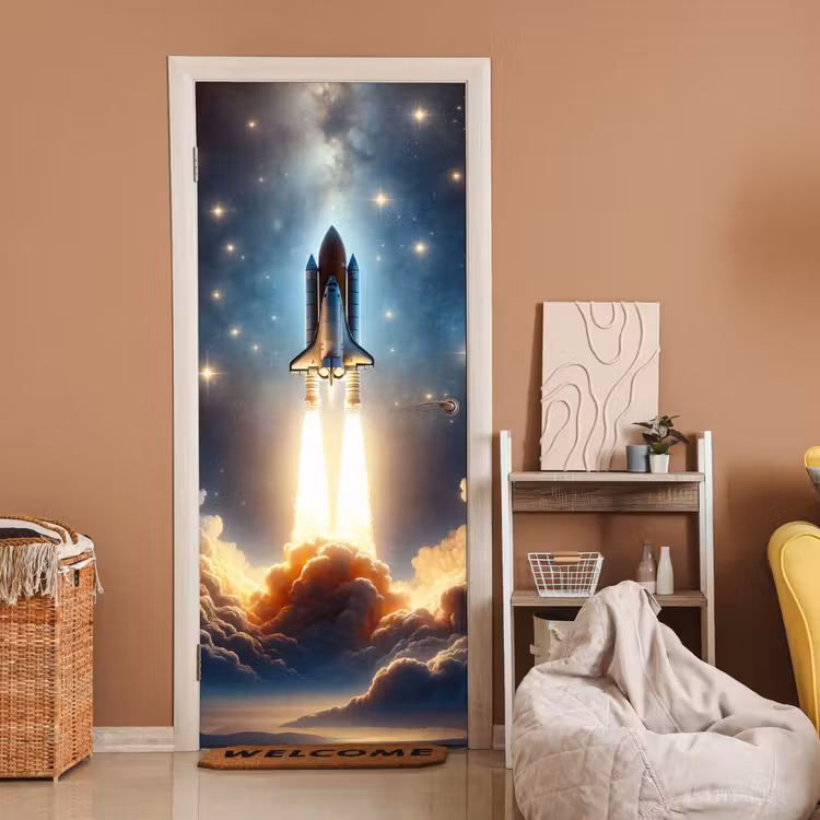 Ruimtevaart - Raket - Space - Sterren deurposter klein -sfeer1