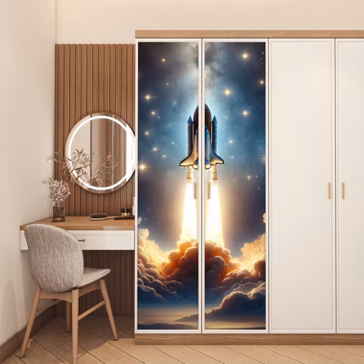 Ruimtevaart - Raket - Space - Sterren deurposter klein -sfeer3