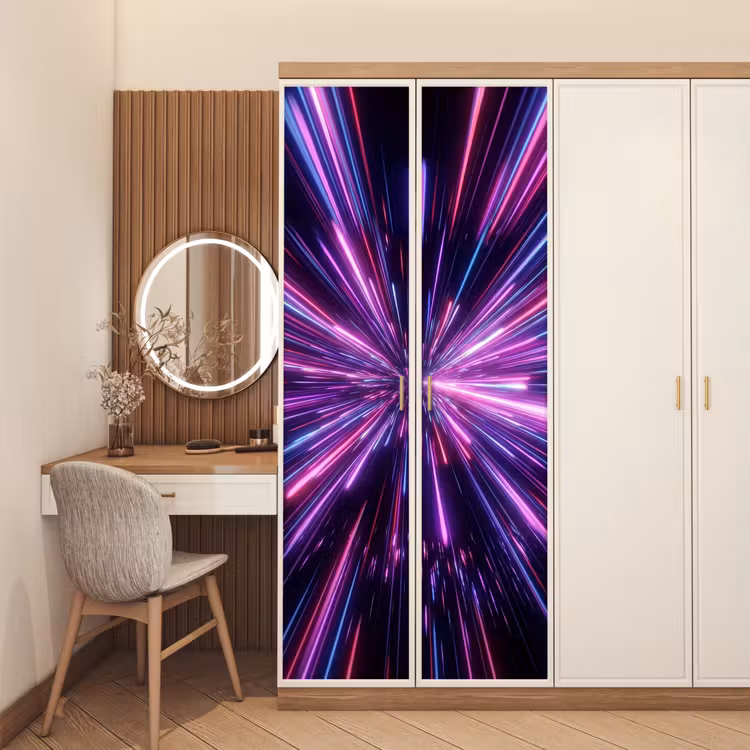 Lichtsnelheid - Ruimte - Roze - Paars deurposter klein -sfeer3