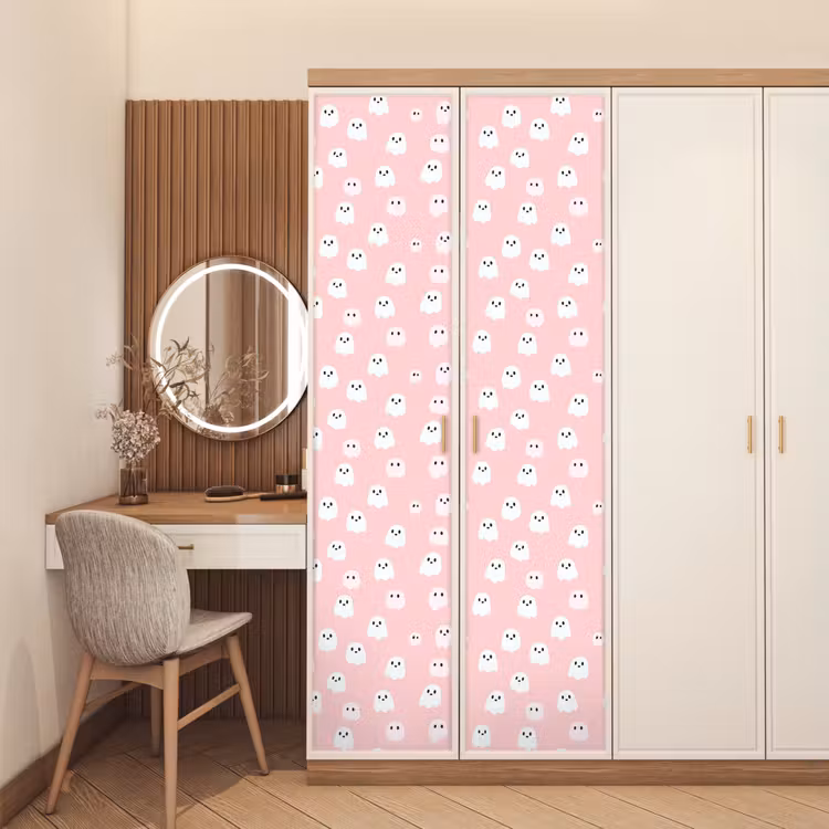 Spookjes - Patroon - Roze deurposter klein 289 -sfeer3
