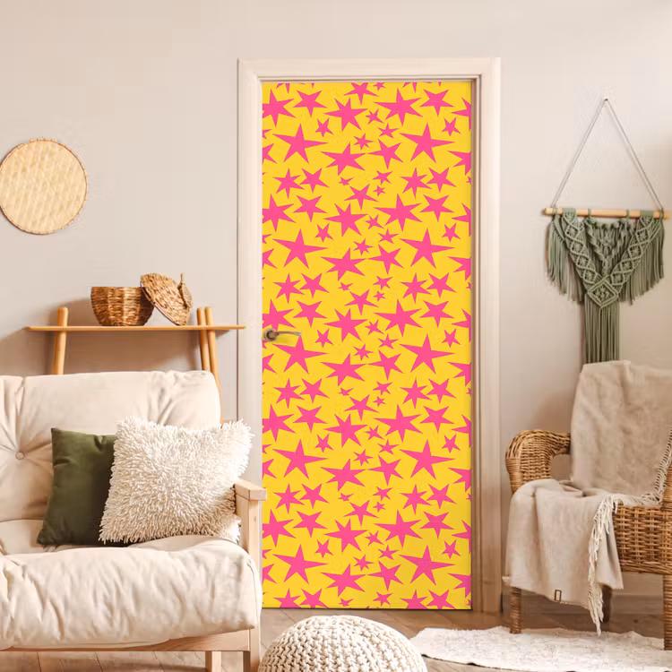 Sterren - Patroon - Roze - Geel deurposter klein 289 -sfeer2