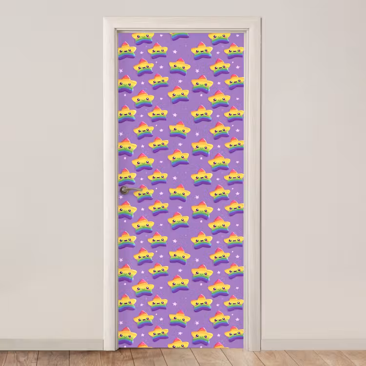 Sterren - Regenboog - Paars deurposter klein 289 -3d_beige