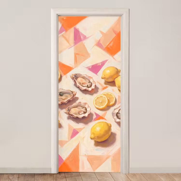 Stilleven - Citroenen - Oesters - Abstract - Oranje deurposter klein -3d_beige