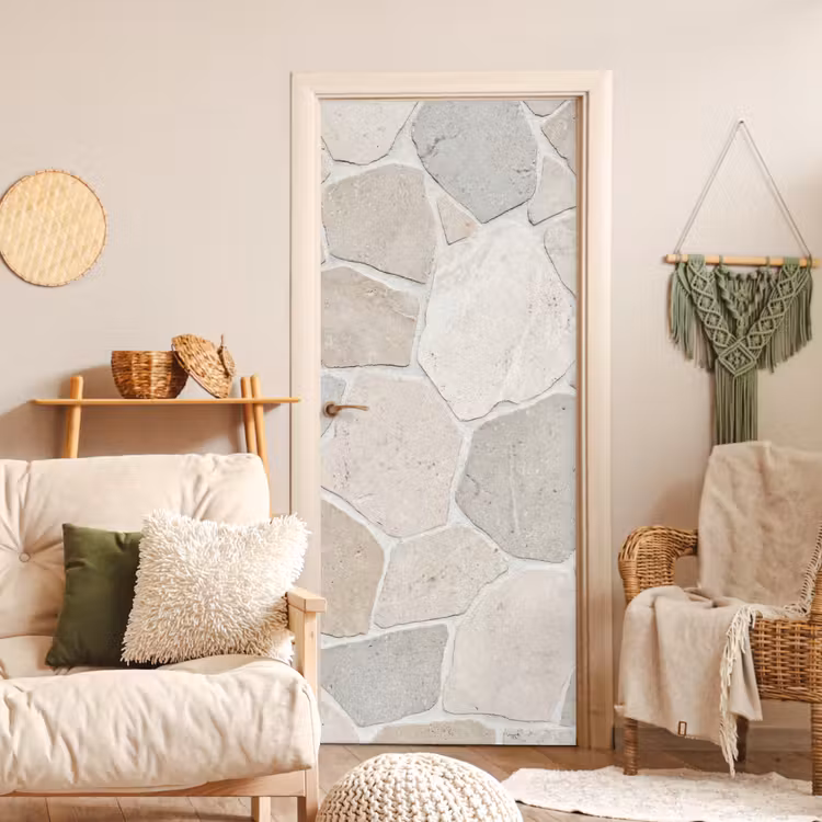 Steen - Patroon - Textuur - Beige deurposter klein -sfeer2