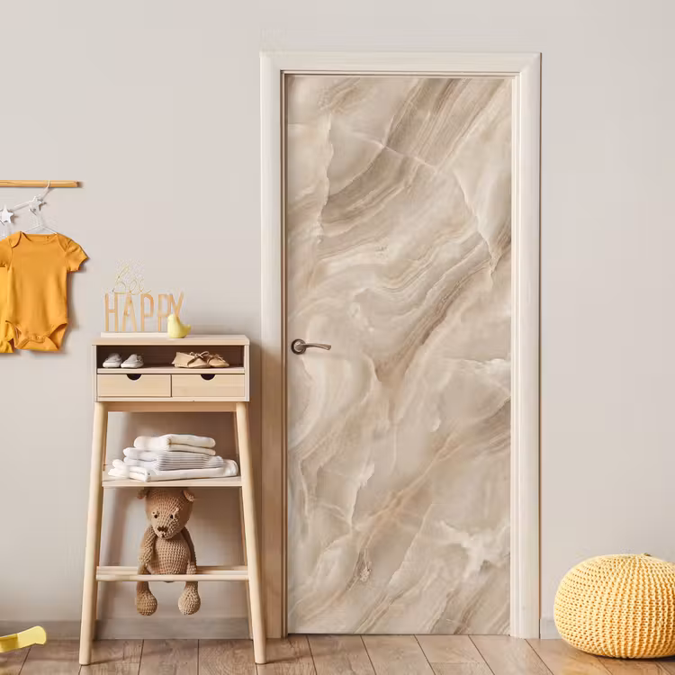 Steen - Golvend - Abstract - Beige deurposter klein -sfeer4