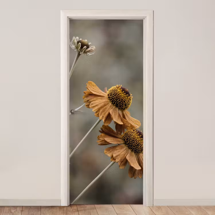 Zonnehoed - Droogbloemen - Geel - Warm deurposter klein -3d_beige