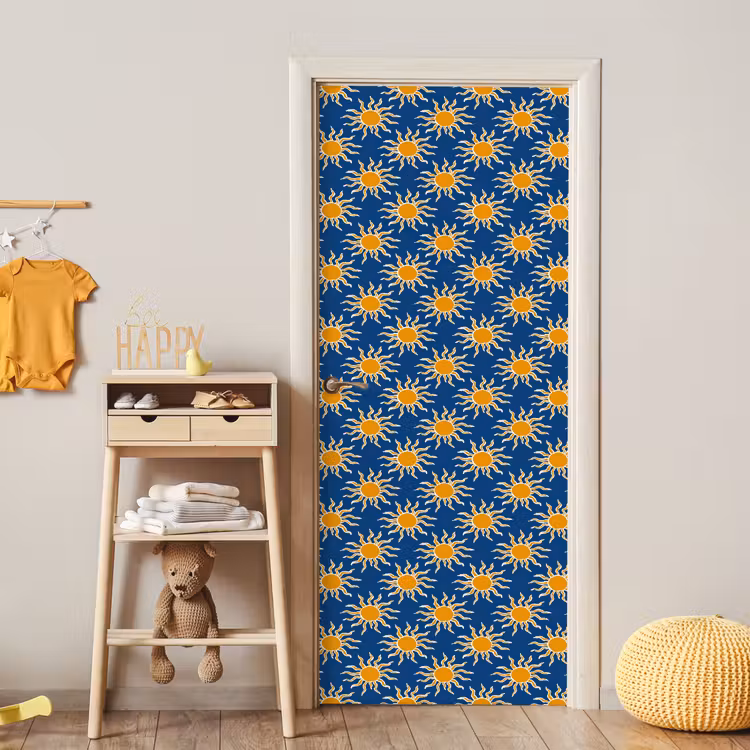 Zon - Patroon - Blauw deurposter klein 289 -sfeer4