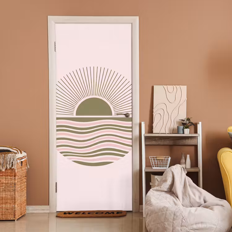 Zon - Zee - Abstract - Modern - Roze deurposter klein -sfeer1