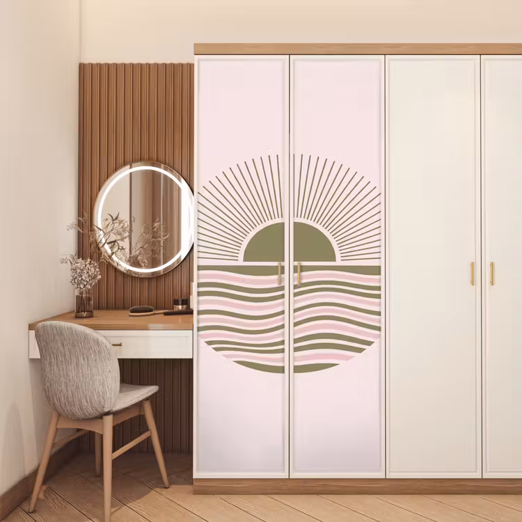 Zon - Zee - Abstract - Modern - Roze deurposter klein -sfeer3