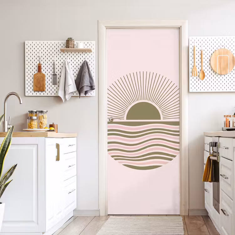 Zon - Zee - Abstract - Modern - Roze deurposter klein -sfeer5