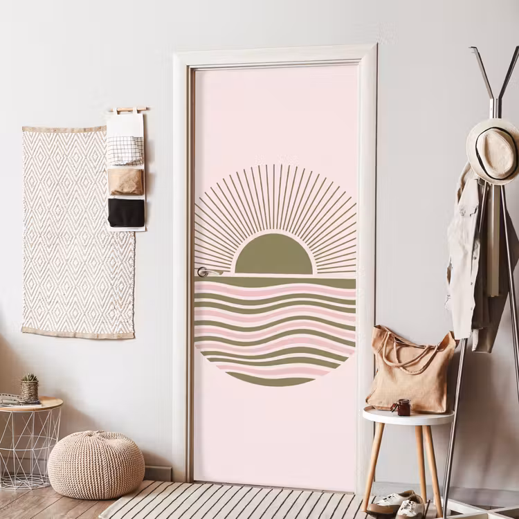 Zon - Zee - Abstract - Modern - Roze deurposter klein -sfeer6