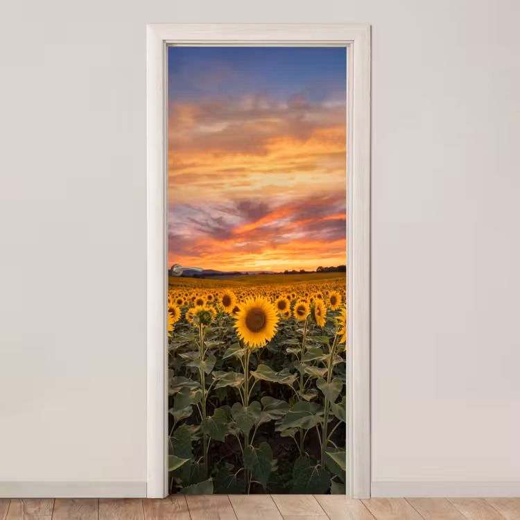 Zonnebloemen - Heuvellandschap - Geel deurposter klein -3d_beige