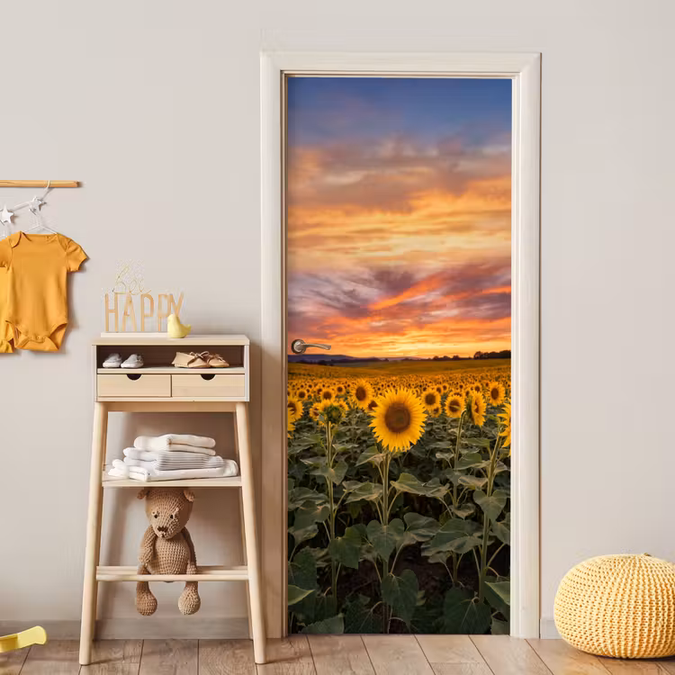 Zonnebloemen - Heuvellandschap - Geel deurposter klein -sfeer4