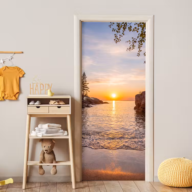 Zonsondergang - Kust - Water - Natuur - Oranje deurposter klein -sfeer4