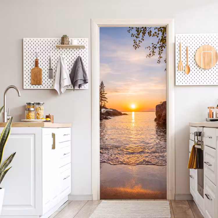 Zonsondergang - Kust - Water - Natuur - Oranje deurposter klein -sfeer5