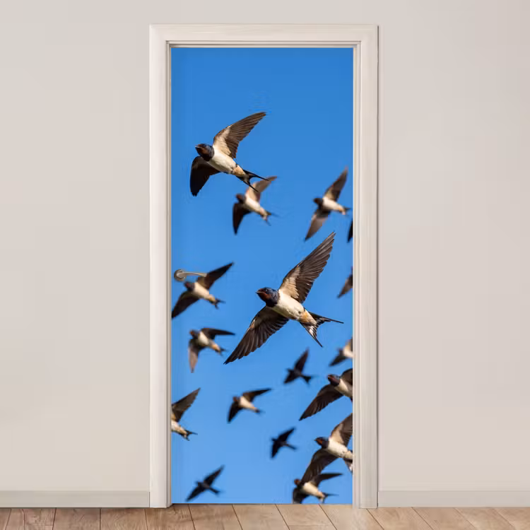 Zwaluwen - Vliegen - Blauw deurposter klein -3d_beige