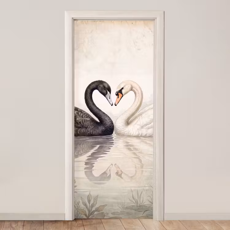Zwanen - Hartvorm - Dieren deurposter klein -3d_beige