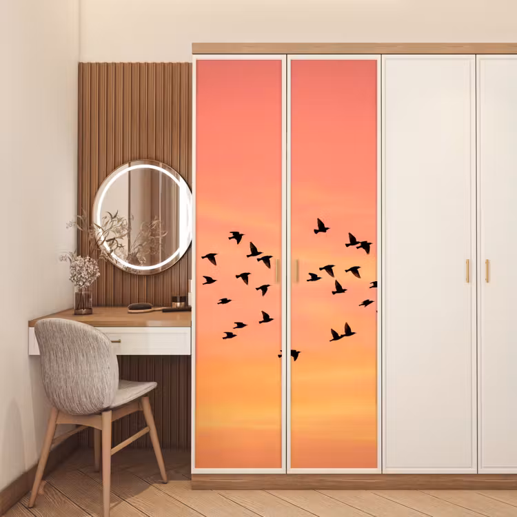 Zwerm - Vogels - Oranje deurposter klein -sfeer3