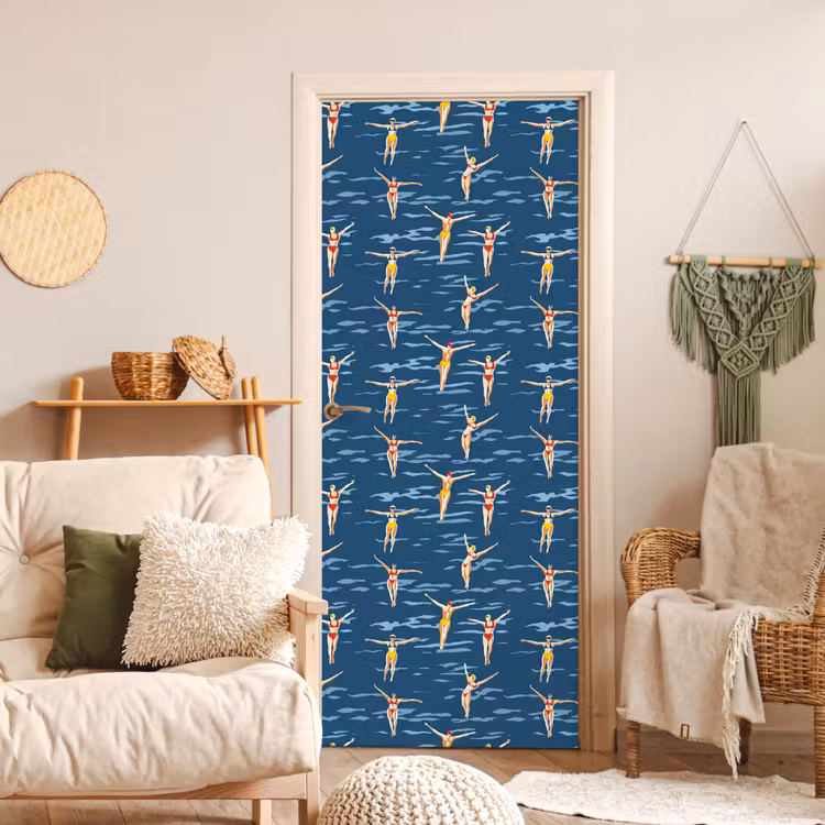 Zwemsters- Retro - Blauw deurposter klein 289 -sfeer2