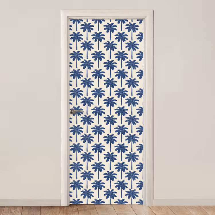 Symmetrisch - Palm - Blauw deurposter klein 289 -3d_beige