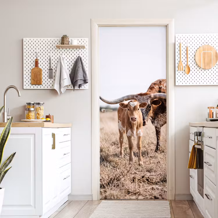 Texas Longhorn - Kalf - Weide - Dieren deurposter klein -sfeer5