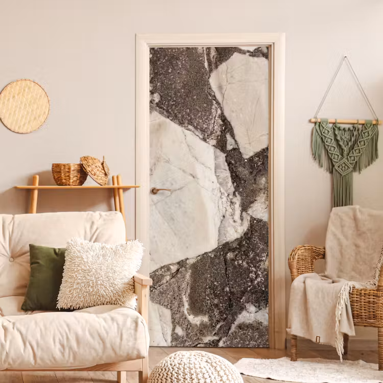 Textuur - Marmer - Abstract - Beige - Bruin deurposter klein -sfeer2