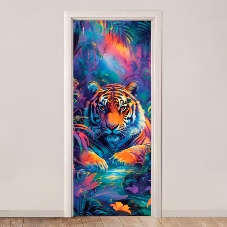 Tijger - Dier - Jungle - Kleurrijk deurposter klein -3d_beige