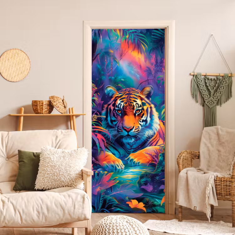Tijger - Dier - Jungle - Kleurrijk deurposter klein -sfeer2