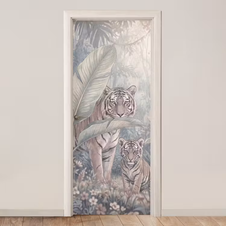 Tijger - Welp - Jungle - Illustratie - Dieren deurposter klein -3d_beige